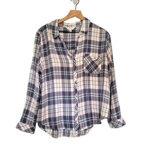 Time and Tru Blue & White Plaid Button Up Top Size XL